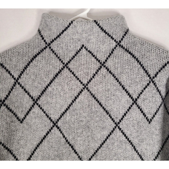Christian Siriano XL Sweater Mock Neck Wool Blend Diamond Check Pattern Gray EUC - Picture 3 of 9